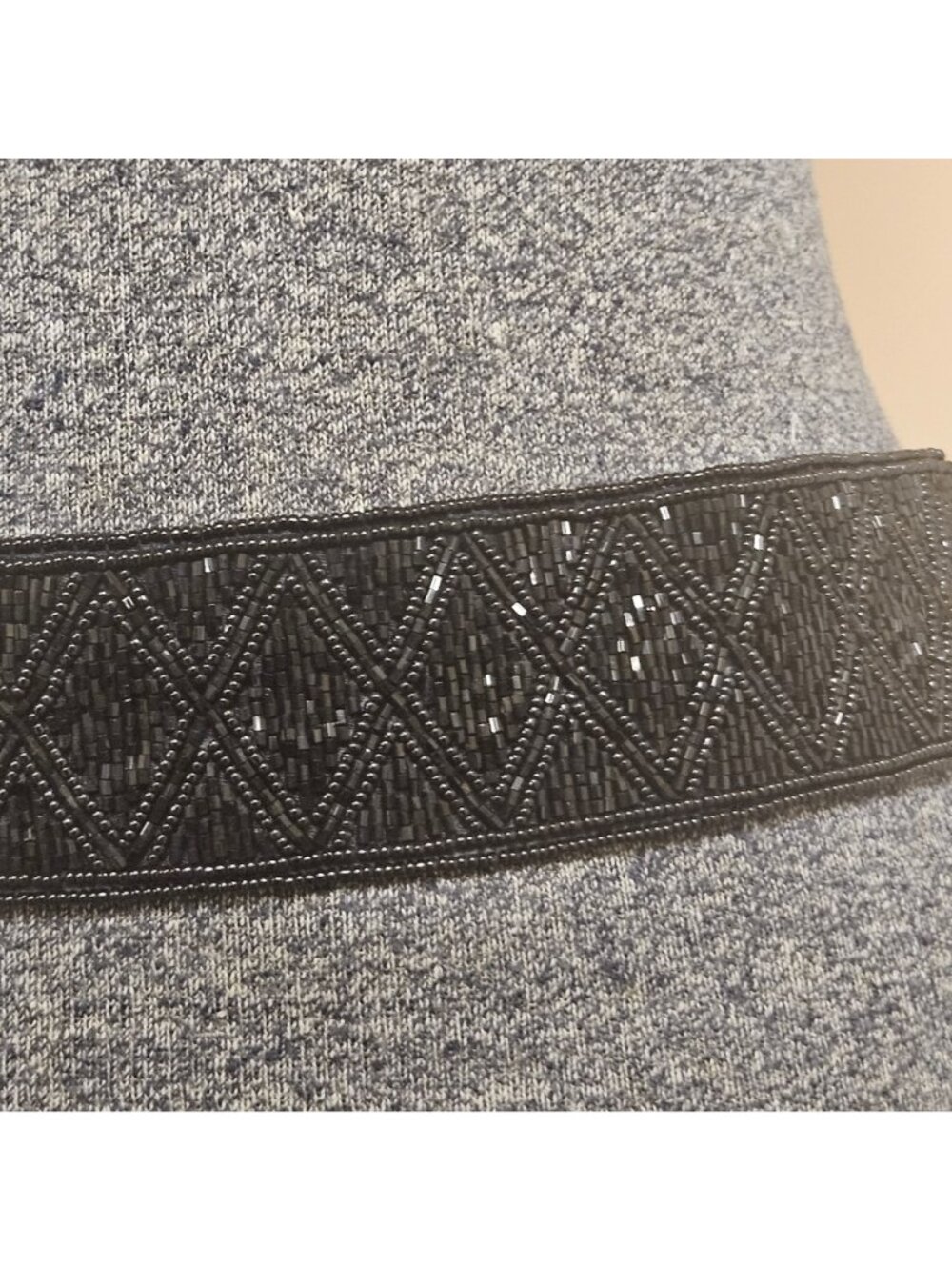 Talbots Waist Belt Womens Size L Black Fabric Beaded Hook And Loop Closure - Picture 5 of 8